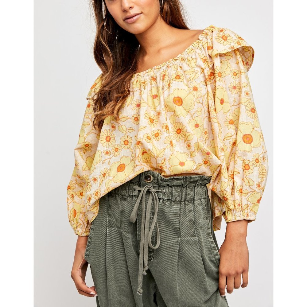 Free People Yellow Floral Off-Shoulder Blouse